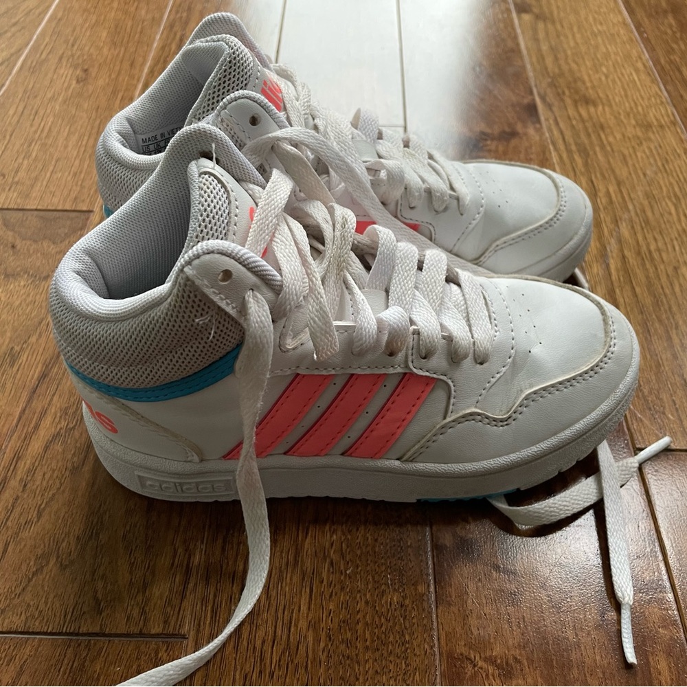Adidas unisex child Hoops 3.0 Mid Basketball Shoe Size 12.5 pink and blue